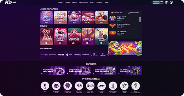 Sessão de jogos de cassino do H2bet