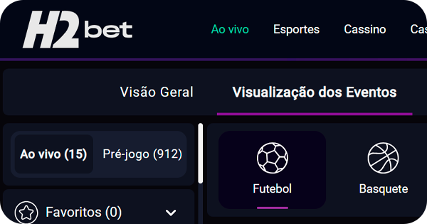 Tela do site do H2bet na aba de apostas ao vivo online