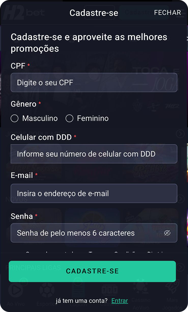 Cadastro no H2bet