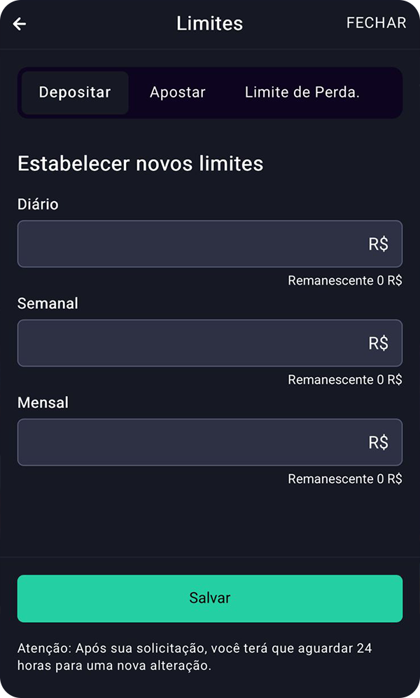 Definir limite de deposito
