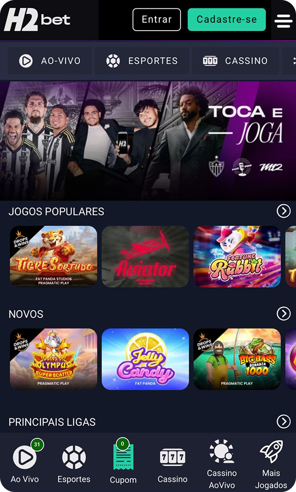 Imagem da página inicial do site do H2bet